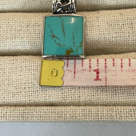 Sterling silver square shaped genuine turquoise pendant - Picture 3 of 5